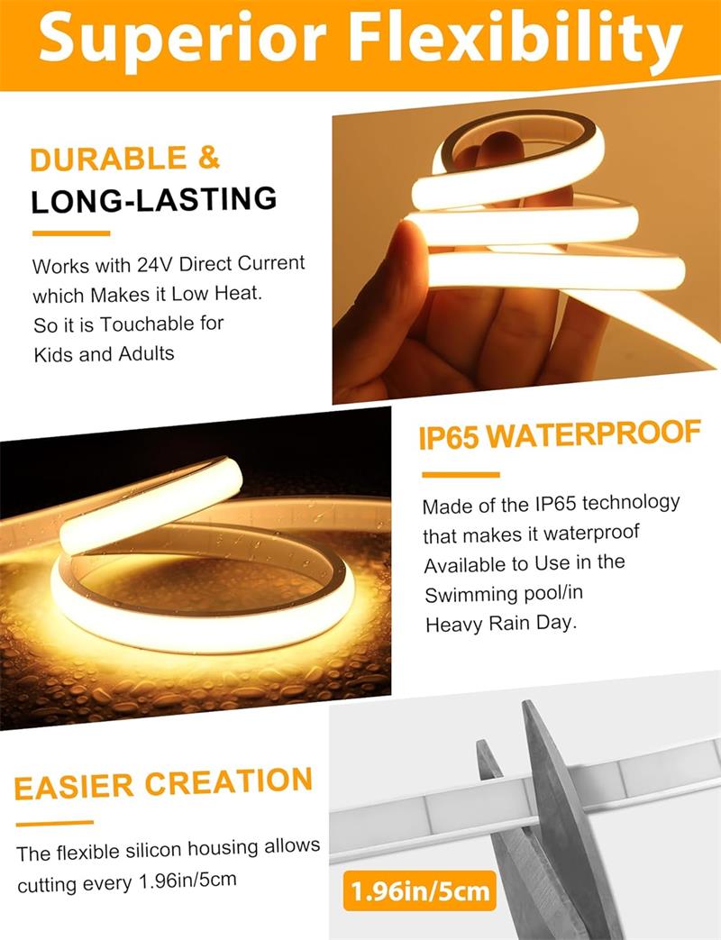 5M Warm White COB LED Strip Light Set