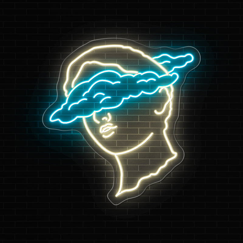 Clouded Bust Art Neon Sign In Blue