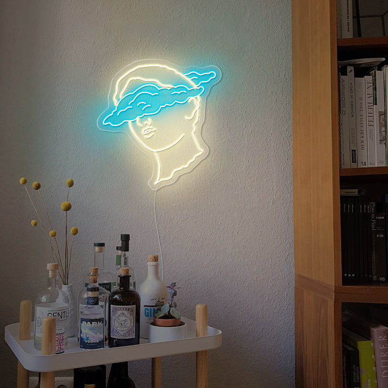 Clouded Bust Art Sign In Blue For Wall