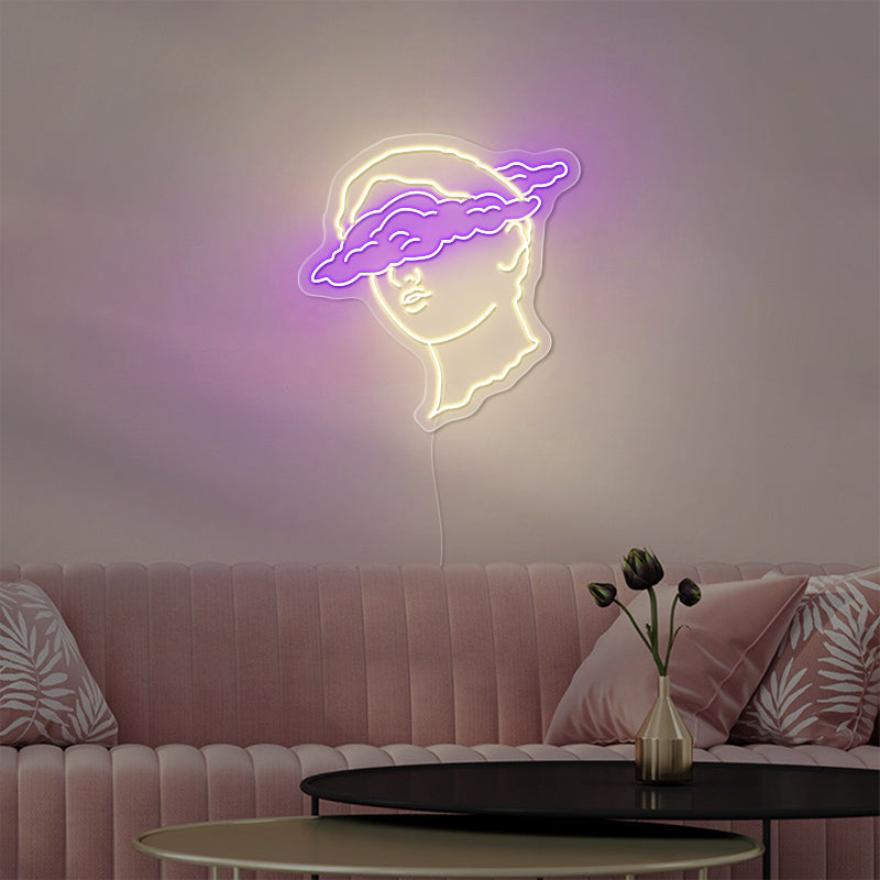 Clouded Bust Art Sign In Purple For Room
