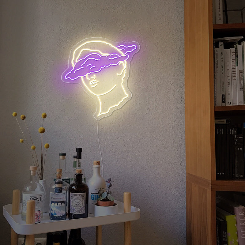 Clouded Bust Art Sign In Purple For Wall