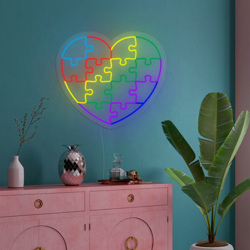 Colorful Puzzle Heart Neon Sign For Home