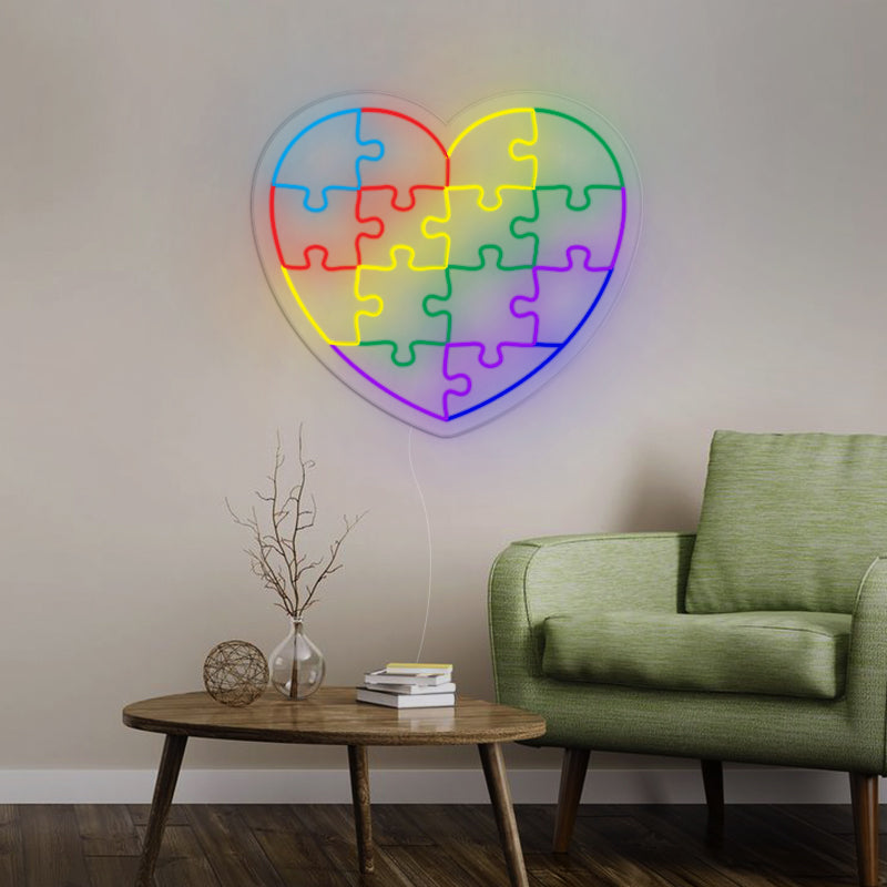 Colorful Puzzle Heart Neon Sign For Home