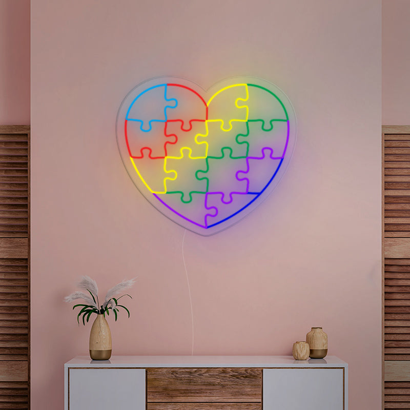 Colorful Puzzle Heart Neon Sign For Home