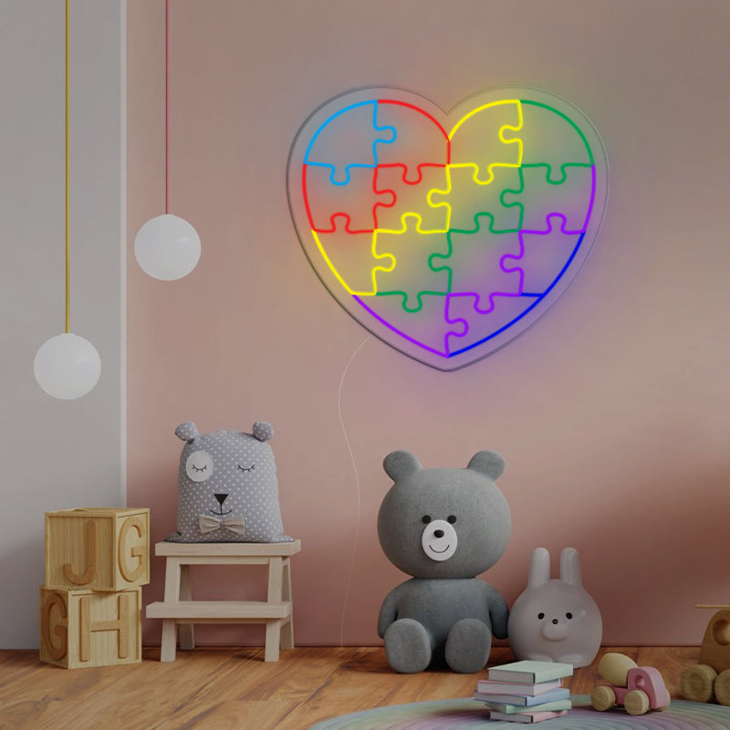 Colorful Puzzle Heart Neon Sign For Home