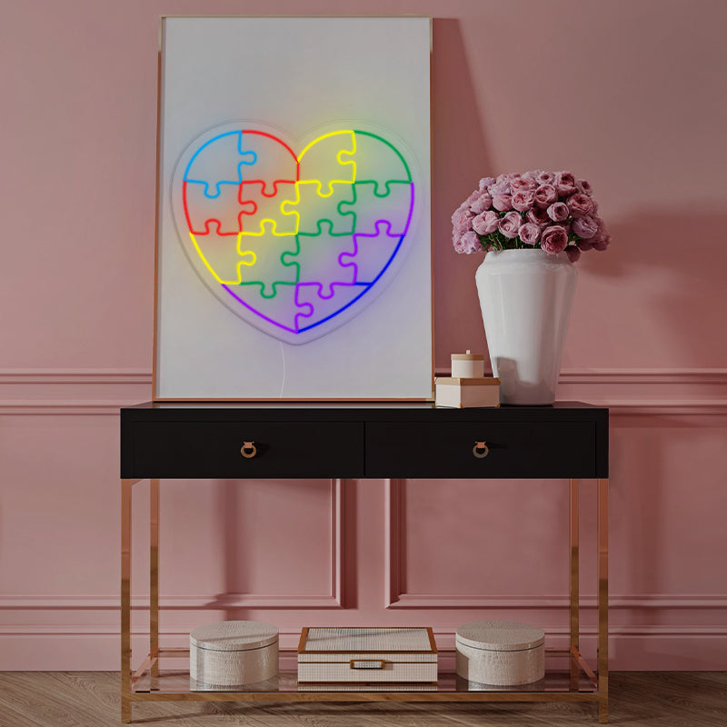 Colorful Puzzle Heart Neon Sign For Home