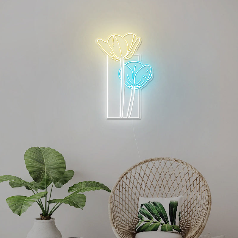 Flowers Neon Sign In Blue For Wall Art