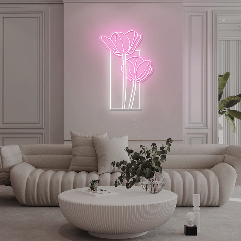 Flowers Neon Sign In Pink For Home Decor