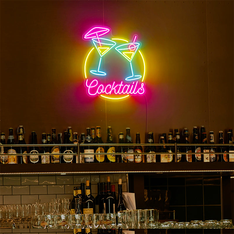 Retro Cocktails Neon Bar Sign