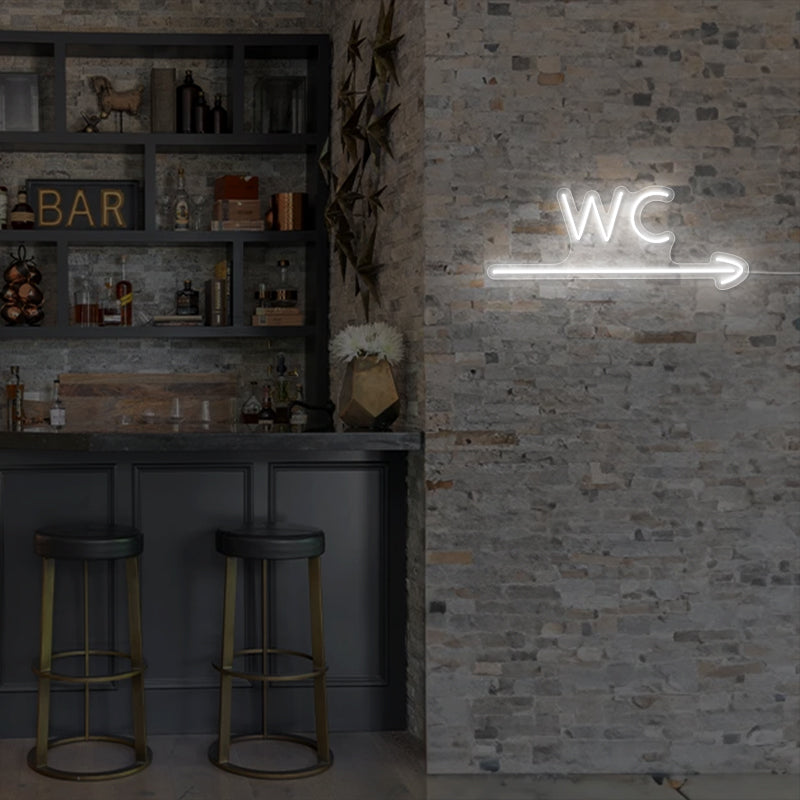 WC Neon Sign With Arrow For Business