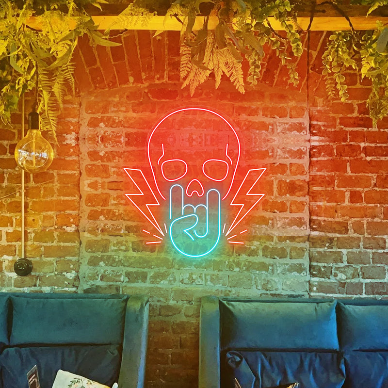 Skull Rock Hand Neon Sign