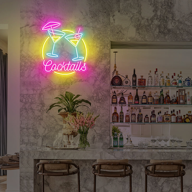 Retro Cocktails Neon Bar Sign