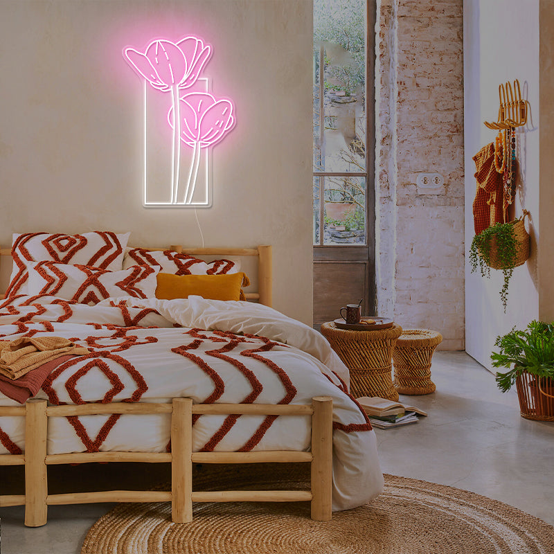 Blooms Flowers Neon Light In Pink For Bedroom