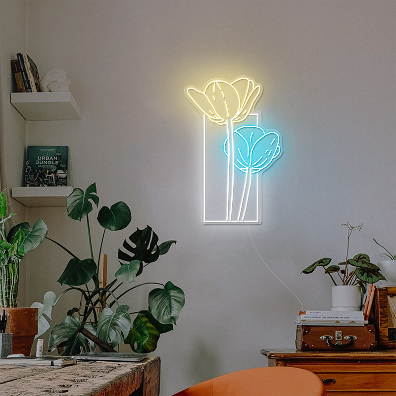 Blooms Flowers Neon Sign In Blue For Wall