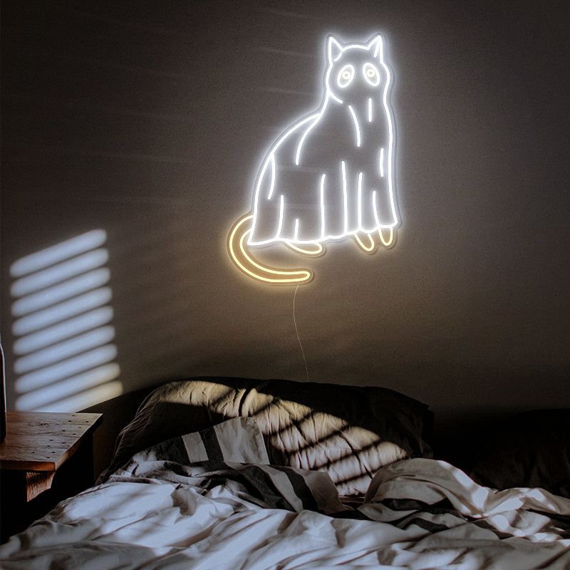 Cat Ghost Neon Sign For Halloween Decor