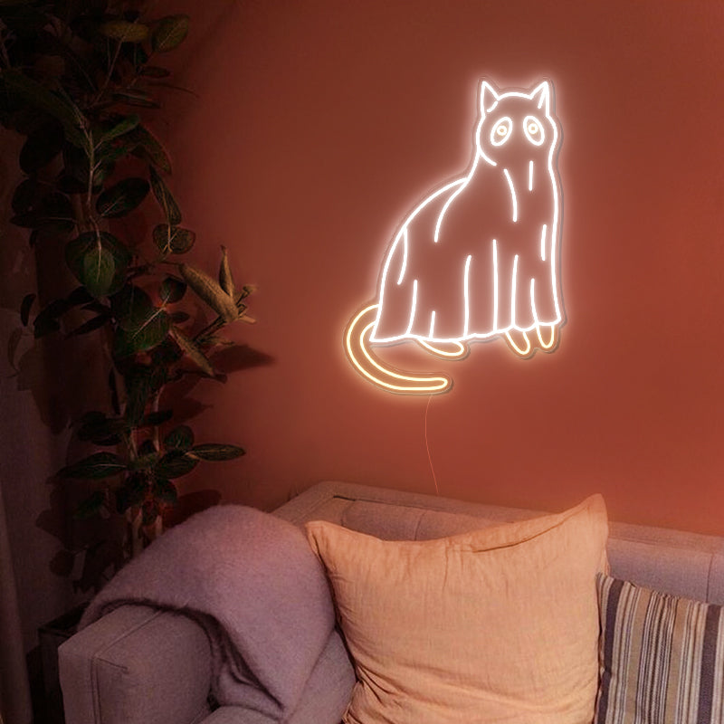 Cat Ghost Neon Sign For Halloween Decor