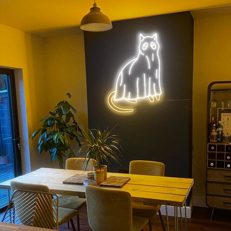 Cat Ghost Neon Sign For Halloween Decor