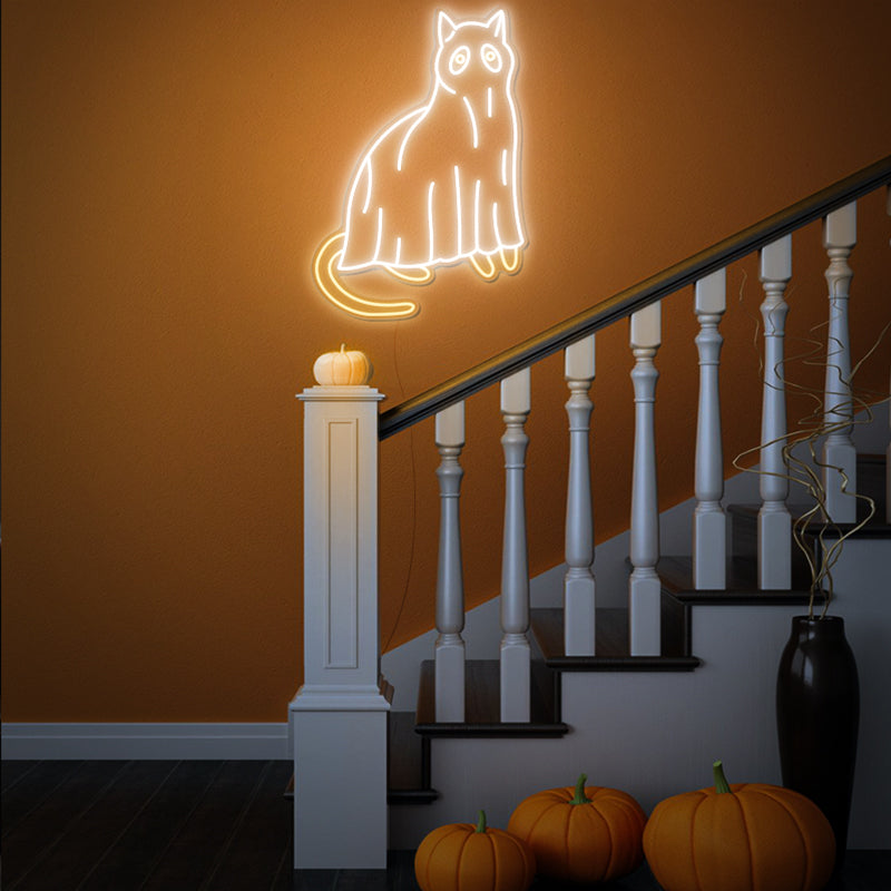 Panneau néon fantôme de chat pour la décoration d'Halloween