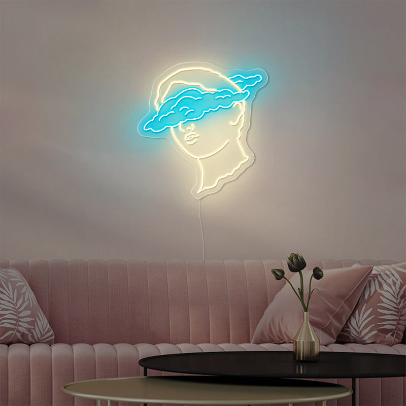 Clouded Bust Art Sign In Blue For Room