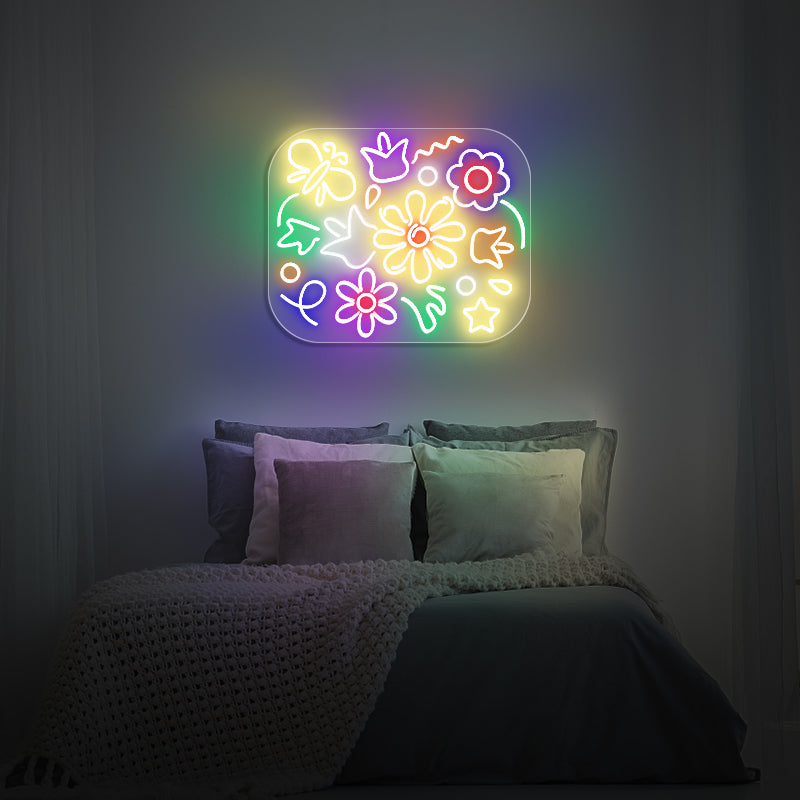 Bunte Blumen Neonschilder für Schlafzimmer