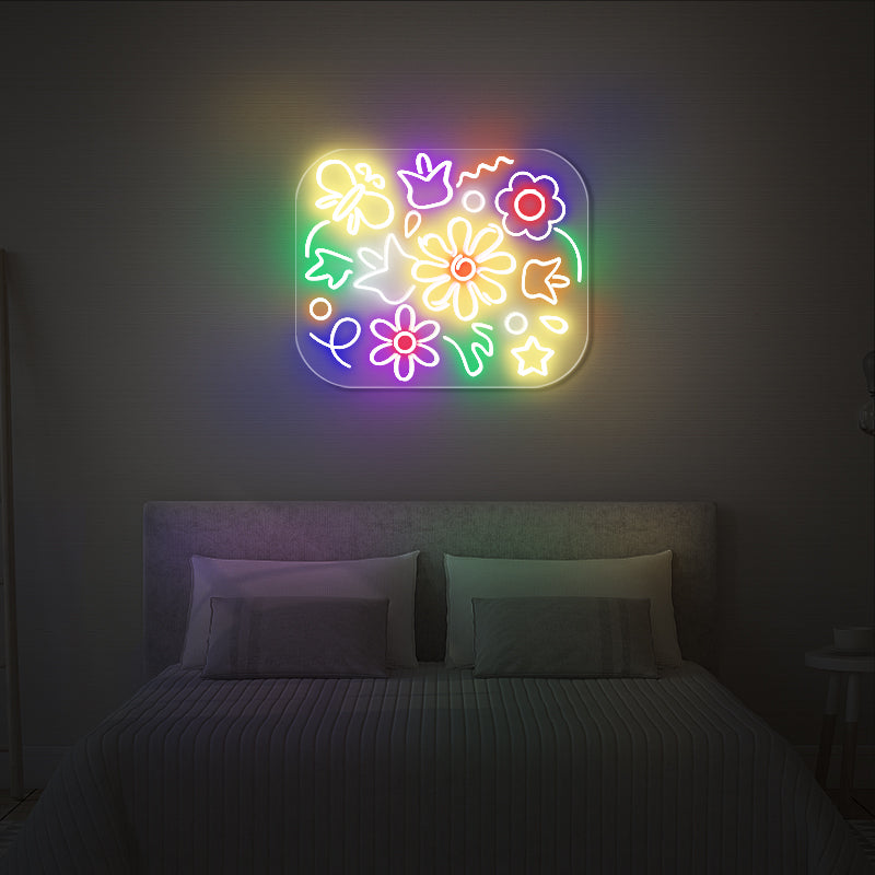 Bunte Blumen Neonschilder für Schlafzimmer