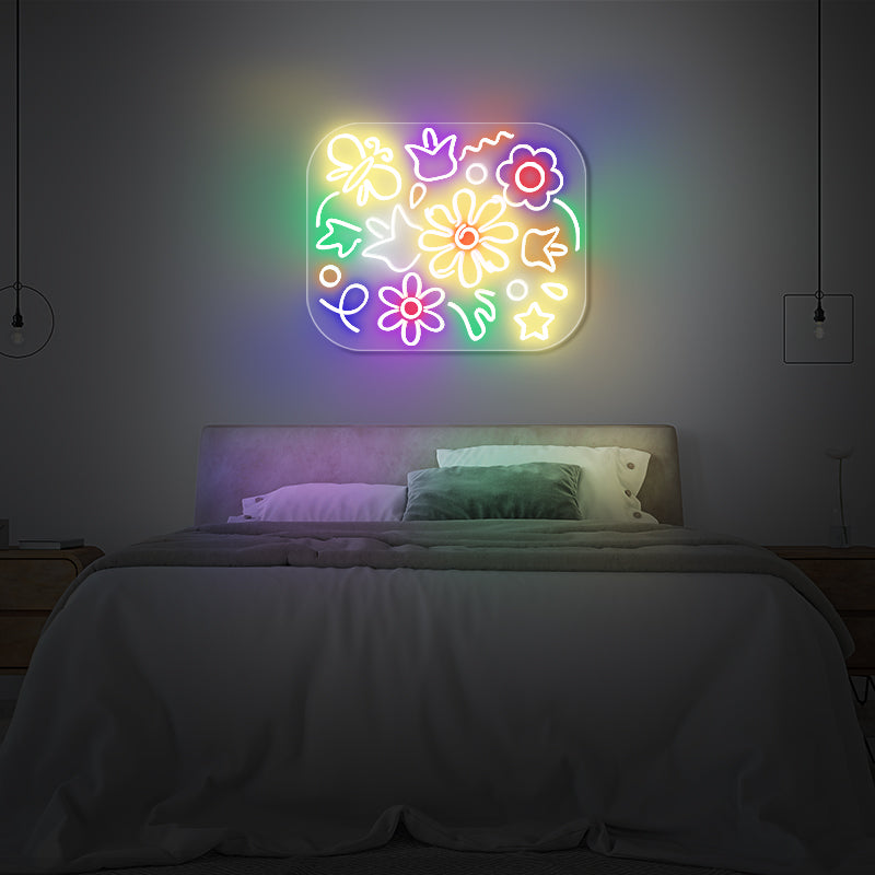 Bunte Blumen Neonschilder für Schlafzimmer