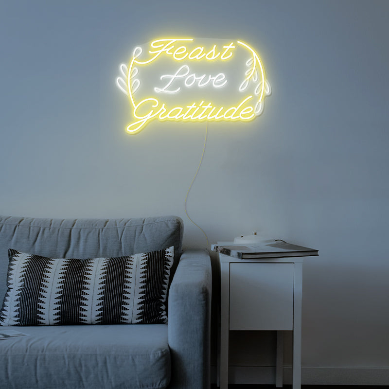 Feast Love Gratitude Neon Sign For Thanksgiving Decor