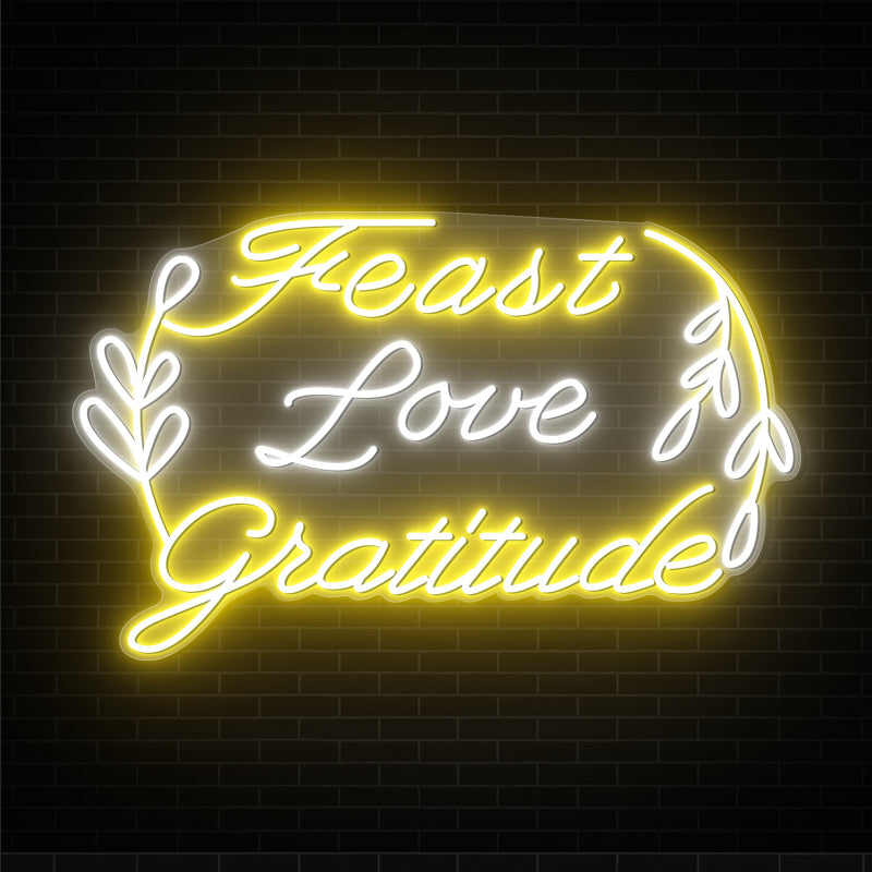 Feast Love Gratitude Neon Sign For Thanksgiving Decor