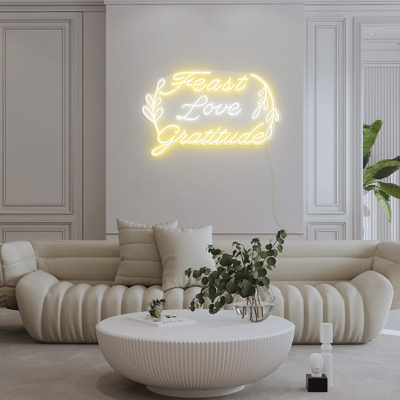 Feast Love Gratitude Neon Sign For Thanksgiving Decor