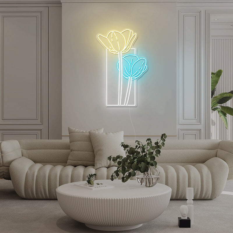Flowers Neon Sign In Blue For Home Decor