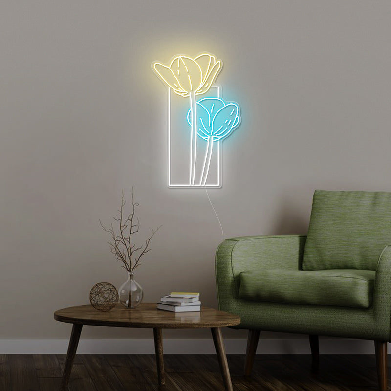 Flowers Neon Sign In Blue For Living Room