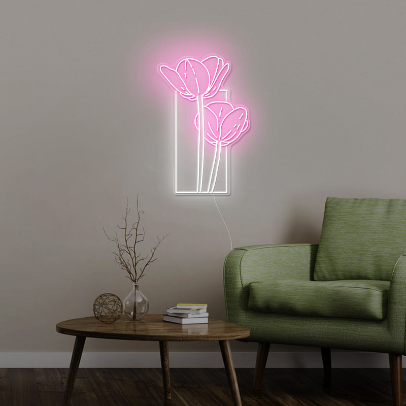 Flowers Neon Sign In Pink For Living Room
