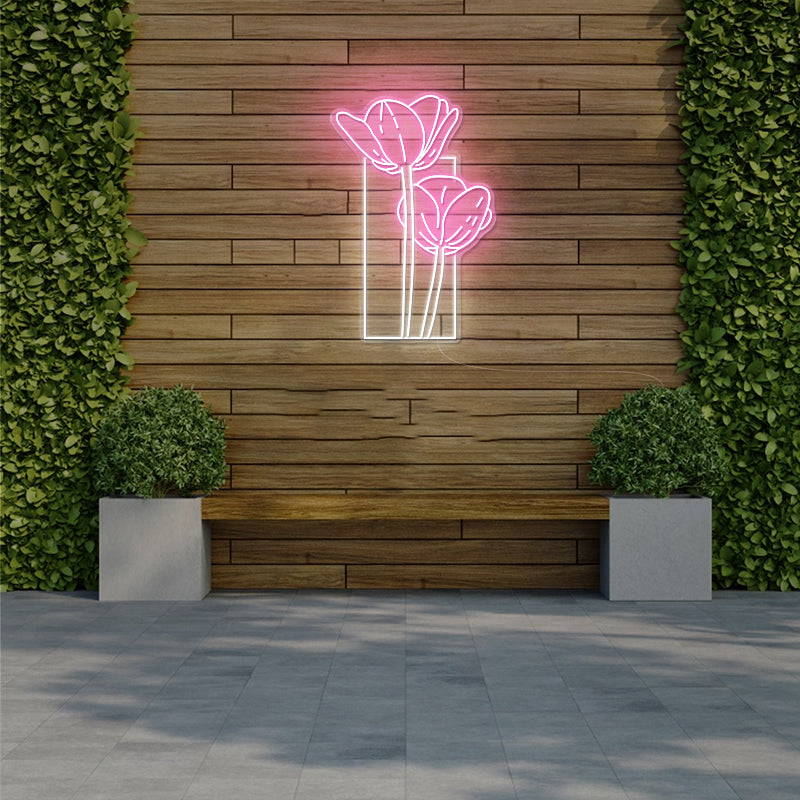 Flowers Neon Sign In Pink For Wood Wall