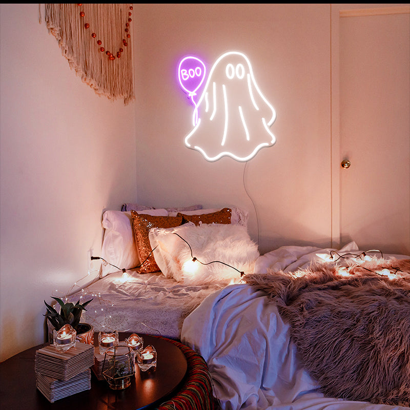 Ghost With Balloon Neon Sign For Kids