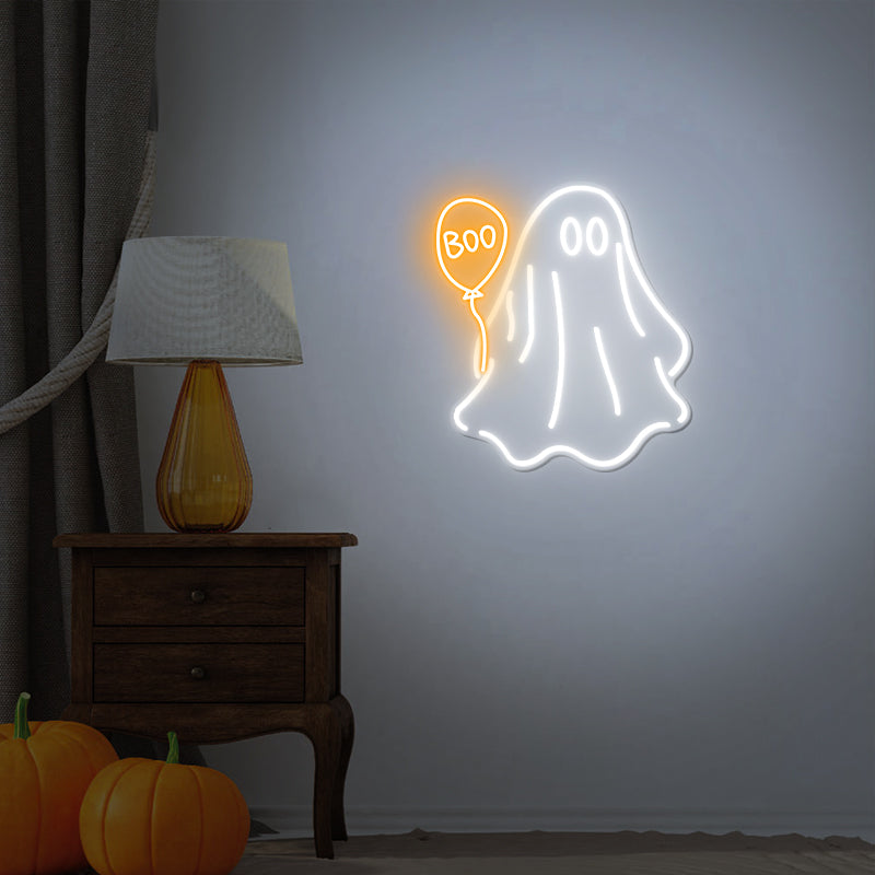 Ghost With Balloon Neon Sign For Kids