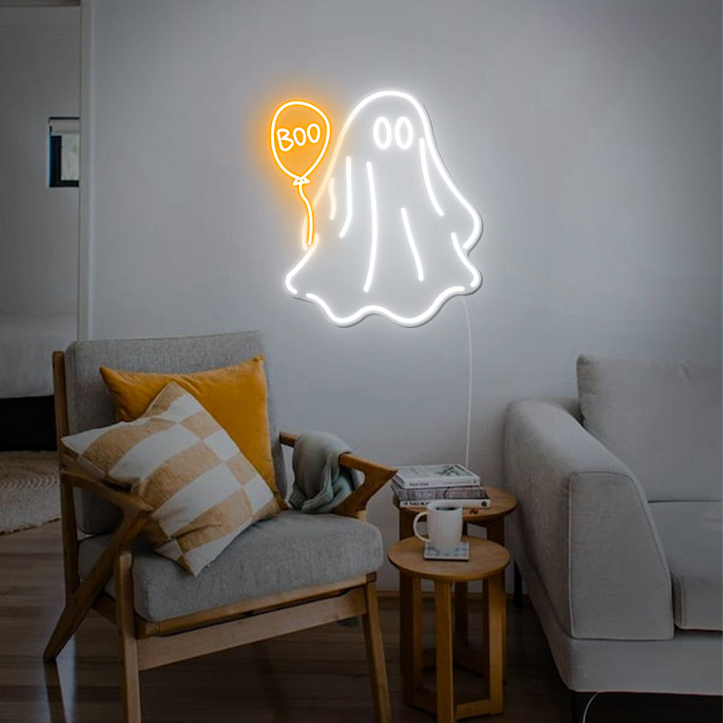 Ghost With Balloon Neon Sign For Kids