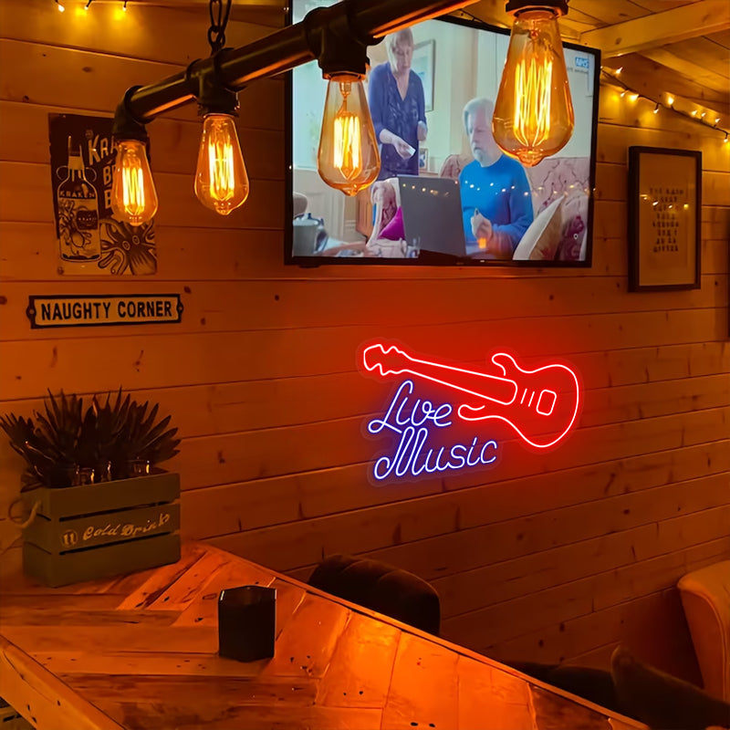 Live Music Guitar Neon Sign