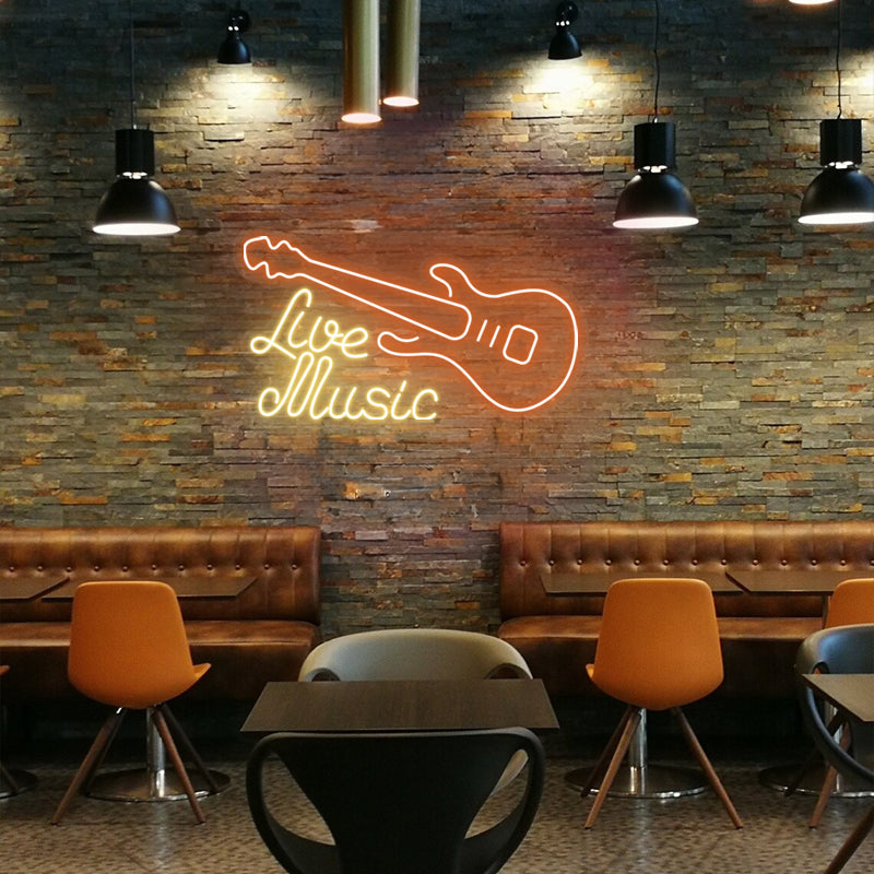 Live Music Guitar Neon Sign