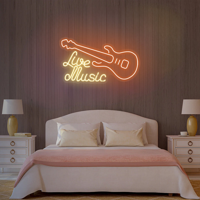 Live Music Guitar Neon Sign