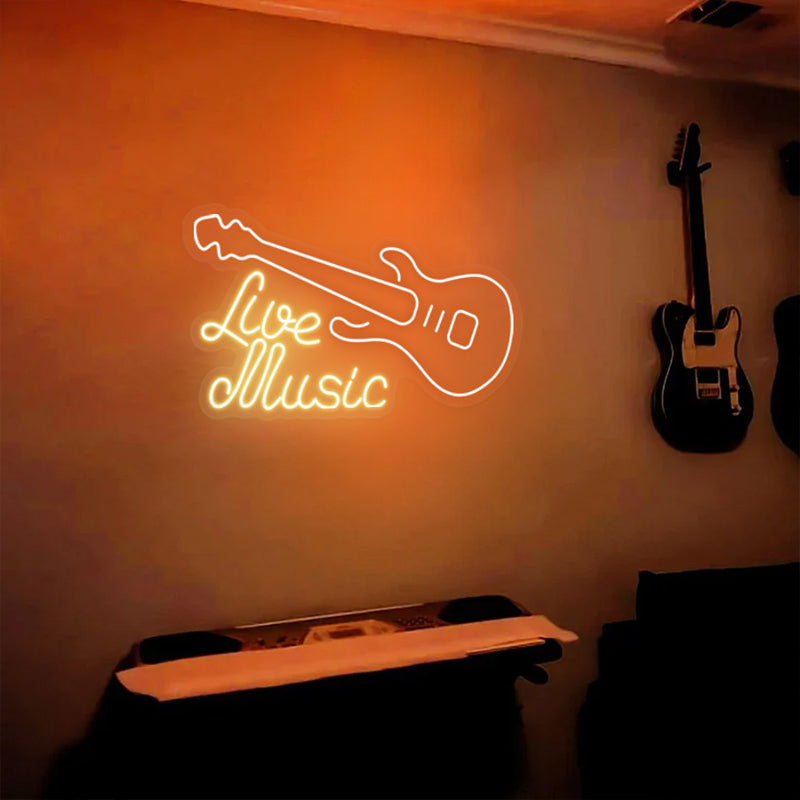 Live Music Guitar Neon Sign