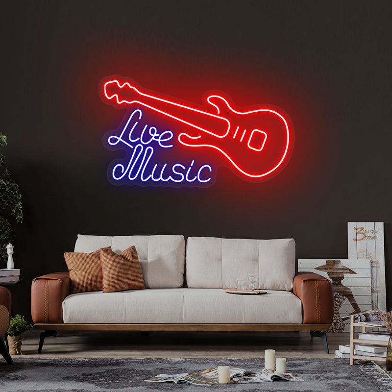 Live Music Guitar Neon Sign