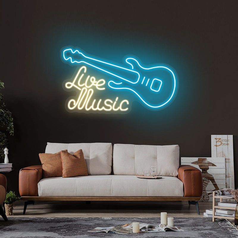 Live Music Guitar Neon Sign