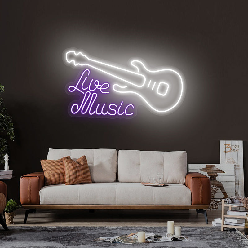 Live Music Guitar Neon Sign