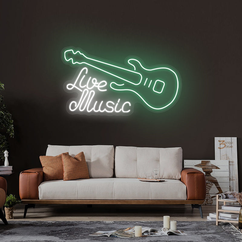 Live Music Guitar Neon Sign