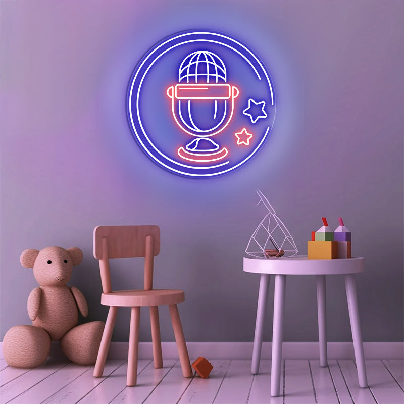 Microphone Neon Sign For Room Decor