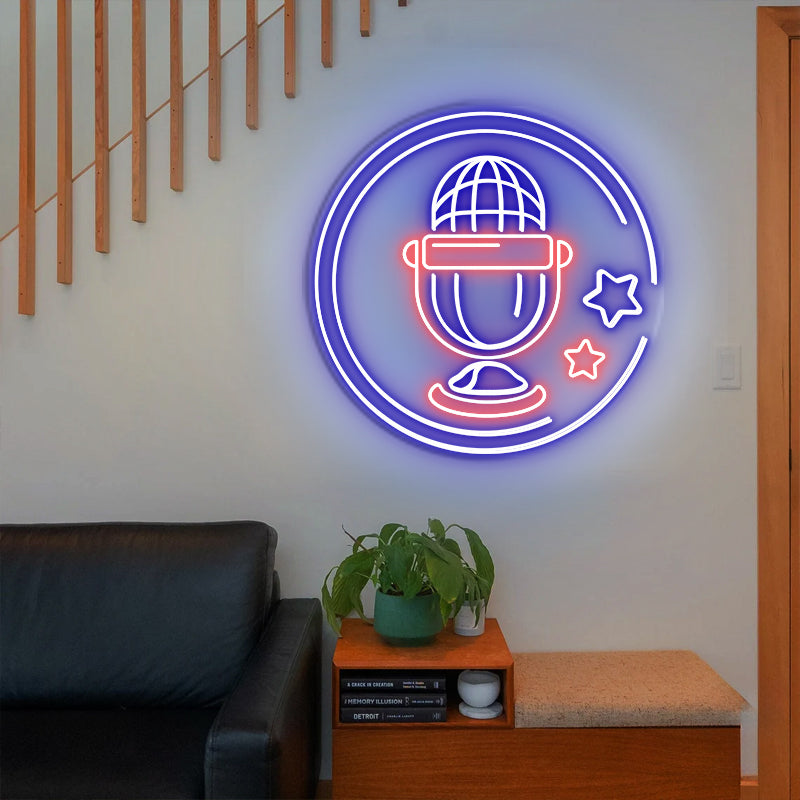 Microphone Neon Sign For Room Decor