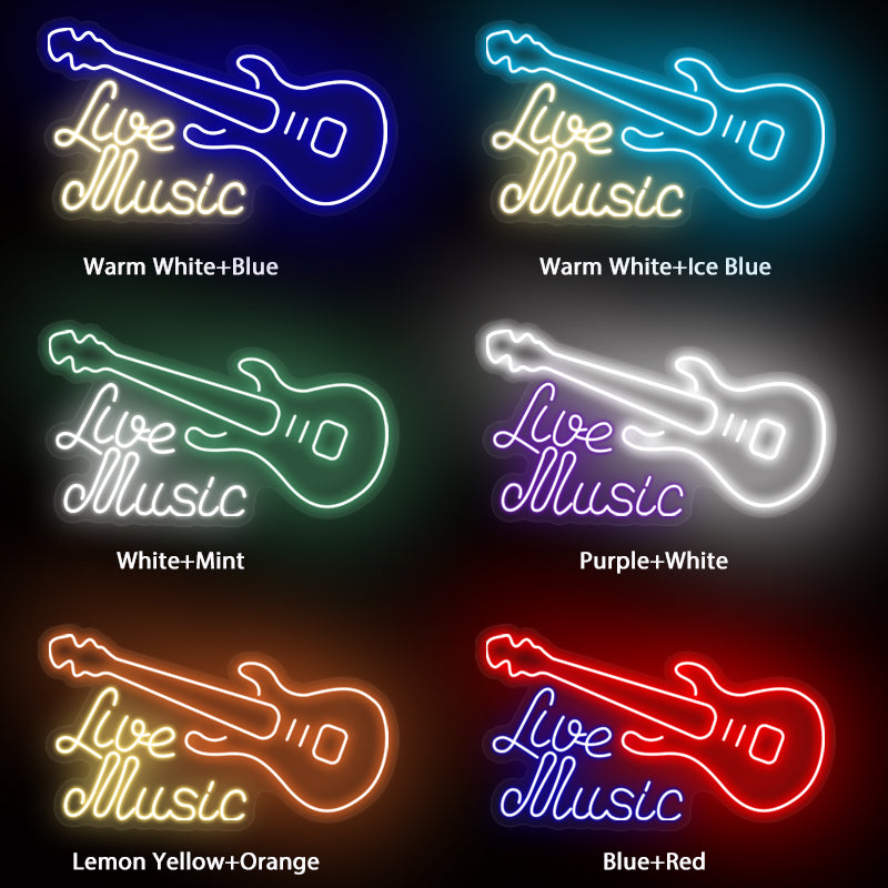 Live Music Guitar Neon Sign