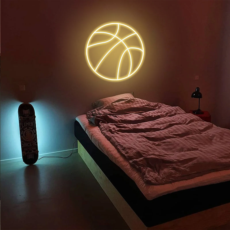 Enseigne de basket-ball au néon pour chambre à coucher