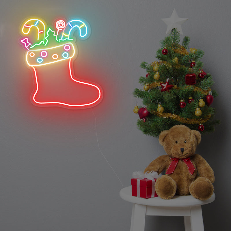 Neon Weihnachtsstrumpf Zeichen für Zuhause