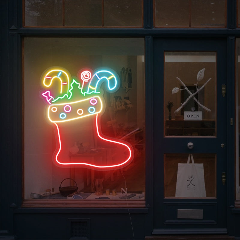 Neon Weihnachtsstrumpf Zeichen für Zuhause